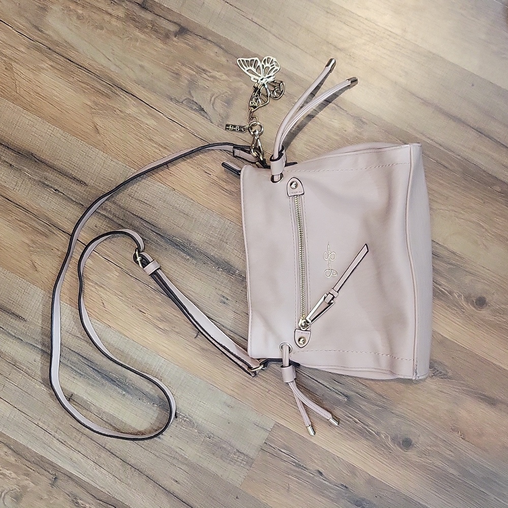 JESSICA SIMPSON Pink Faux Leather Crossbody with Removable Butterfly Key Charm